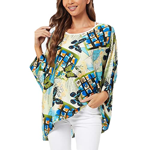 OKSakady Frauen Sommer Bluse Plus Size Chiffon Bluse Elegantes und Casual Shirt mit mehrfarbigem Blumendruck von OKSakady