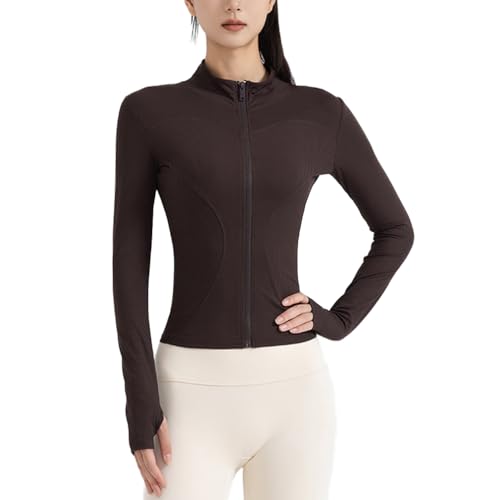 OKSakady Frauen Workout Jacke Leichtgewicht Zip Up Stand Up Kragen Yoga Jacke Laufen Fitness beschnitten Athletische Slim Fit Tops von OKSakady