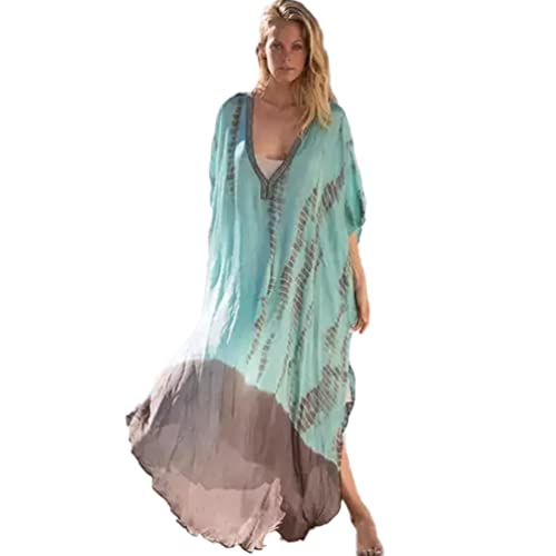 OKSakady Langer Kaftan für Damen 3/4-Ärmel Sommer-Maxikleid Fledermaus-Blumen-Tunika von OKSakady