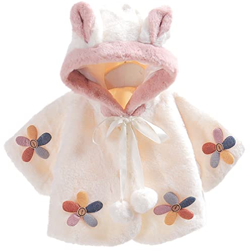 OKSakady Neugeborenes Säugling Baby Mädchen Kunstpelz Mantel Jacke Kap Mantel Poncho 0-3 Jahre (Kaninchen weiß, 1-6 Monate) von OKSakady