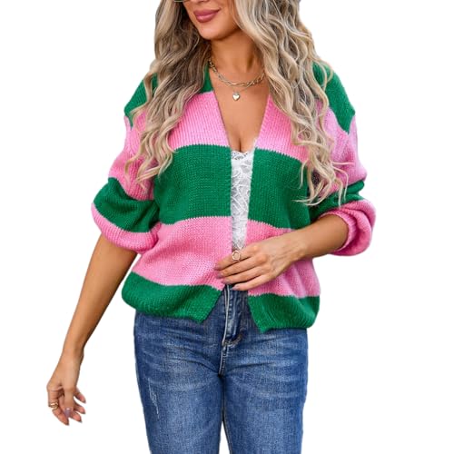 OKSakady Strickwaren für Damen Spleißfarbe blockiert Plus Size Cardigan Pulloverjacke Pullover Cardigan von OKSakady