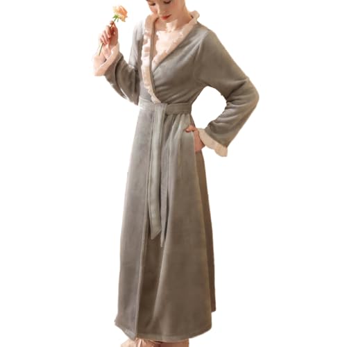 OKSakady Womens Plüsch Fleece Robe Gemütliche Warme Bademantel Weibliche Spa Robe Mit Gürtel von OKSakady