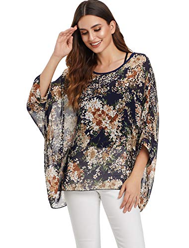 Sakady Fledermausärmel, Damen, bedruckt, Fledermausärmel, aus Tüll, für Damen, Cover Up Sommer, Boho-4359, One size von OKSakady