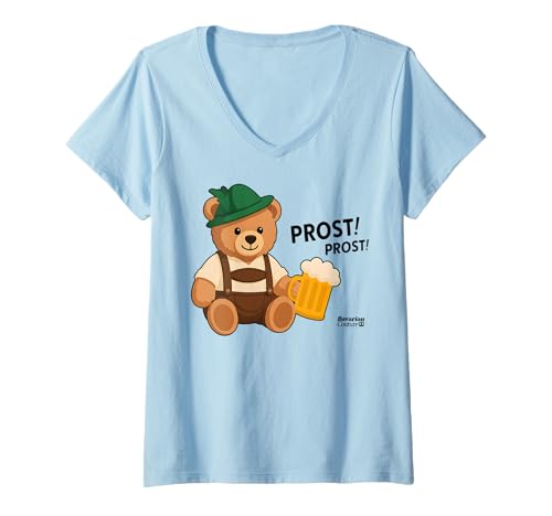 Damen OKTOBÄR Prost! X Bavarian Couture Bären Bier Oktoberfest Bär T-Shirt mit V-Ausschnitt von OKTOBÄR PROST! - Lecker Bierchen Maß Bier Bärchen