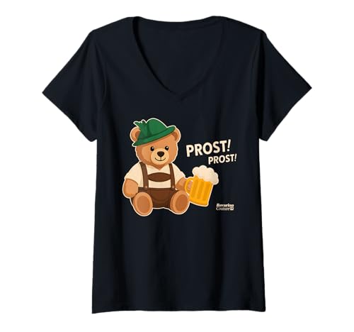 Damen OKTOBÄR Prost! X Bavarian Couture Bären Bier Oktoberfest Bär T-Shirt mit V-Ausschnitt von OKTOBÄR PROST! - Lecker Bierchen Maß Bier Bärchen