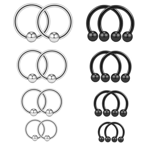 OKUMEYR 16 Stück Teiliges Edelstahl Piercing Set Nasenring Nasenstecker Augenbrauenlippe Körperschmuck Schwarz Stabiles Einfaches Piercing Zubehör für Damen und Herren von OKUMEYR