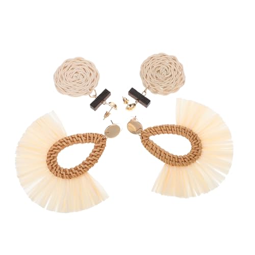 OKUMEYR 2 Paare Rattan Ohrringe für Frauen Tropfenförmige Strandohrringe Handgefertigte Boho Schmuckstücke für Sommer Urlaub und Besondere Anlässe von OKUMEYR