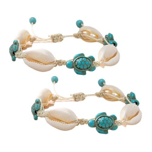 OKUMEYR 2 Stück Boho Fußkettchen Verstellbar Natürliche Muschel und Schildkröte Schmuck Strand Fußkette Damen Vielseitiges Armband für Strandurlaub und von OKUMEYR