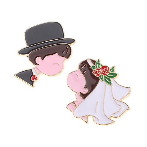 OKUMEYR 2stücke Cartoon Hochzeitsabzeichen Braut Und Bräutigam Anstecknadeln Festliche Broschen Für Hochzeit Anlässe Zubehör von OKUMEYR
