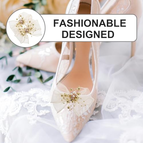 OKUMEYR 2 Stück Elegante Abnehmbare Schleifen schuhclips aus Leichtem Mesh mit Perlen Damen Schuhschnallen Accessoire für Pumps High Heels Party und Festliche Anlässe von OKUMEYR
