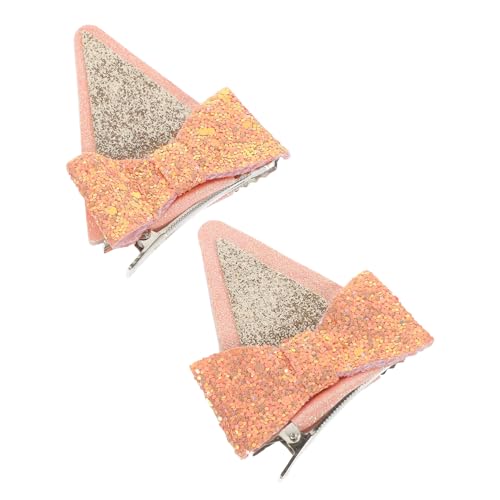 OKUMEYR 2 Stück Haarnadelschleife rosa Katzenohren Kostüm Party Haarspangen für Mädchen Cartoon-Haarnadel Schnapphaarspange Paillettenclips für Haare Ohr Haarspangen Stoff von OKUMEYR