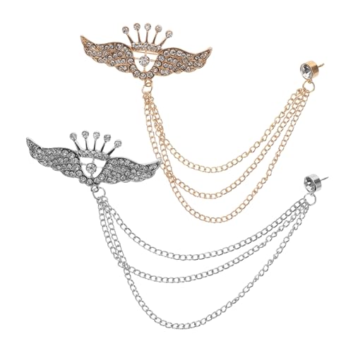 OKUMEYR 2 Stück Krone Brosche mit Quaste und Ketten Design für Anzug und Freizeit Anstecknadel für Hochzeiten Partys und Geschäftliche Anlässe Gold und Silber von OKUMEYR