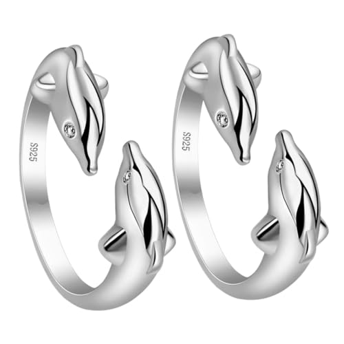 OKUMEYR 2 Stücke Verstellbarer Damen Dolphin Ring Doppelter Delfin Schmuck Komfortabler Glatter Ring für Frauen Modischer Themenring für Freundinnen und Mutter von OKUMEYR