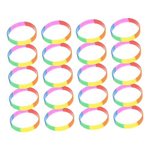 OKUMEYR 20 Stück Teiliges Bunte Silikonarmbänder Regenbogenfarben Modisch Langlebig Trendige Handdekoration Damen und Herren Wristband Geschenkidee Alltag und Party von OKUMEYR