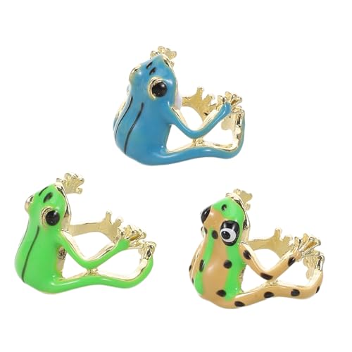 OKUMEYR 3 Stück Verstellbare Frosch Ringe Zinklegierung Niedliche Fingerringe Offener Ring mit Einzigartigem Baumfrosch Design Einfacher Schmuck für Frauen Vielseitig für Alltag und Party von OKUMEYR