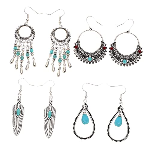 OKUMEYR 4 Paare Bohemian Geometric Metal Ohrringe für Damen Abgehängte Ohrhänger Stilvolle Ohrdekorationen für Besondere Anlässe und Alltag OKUMEYR 4 Paare Bohemian Geometric Metal Ohrringe für Damen Abgehängte Ohrhänger Stilvolle Ohrdekorationen für Besondere Anlässe und Alltag von OKUMEYR