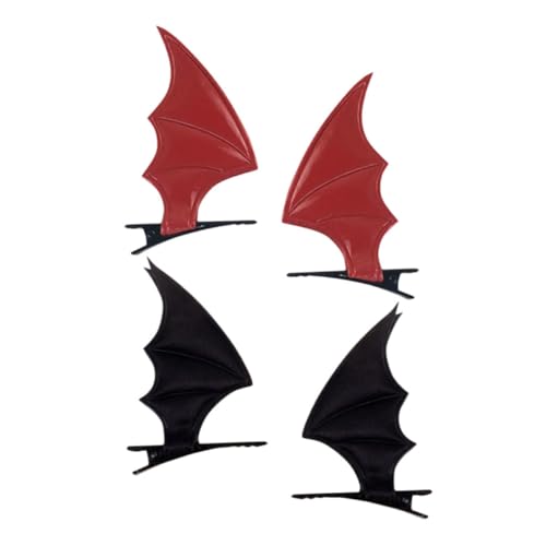 OKUMEYR 4 Stück Teiliges Halloween Haarschmuck PU Fledermausflügel Haarklammern Schwarz Rot Langlebig für Mädchen Party Cosplay Fotoshootings von OKUMEYR