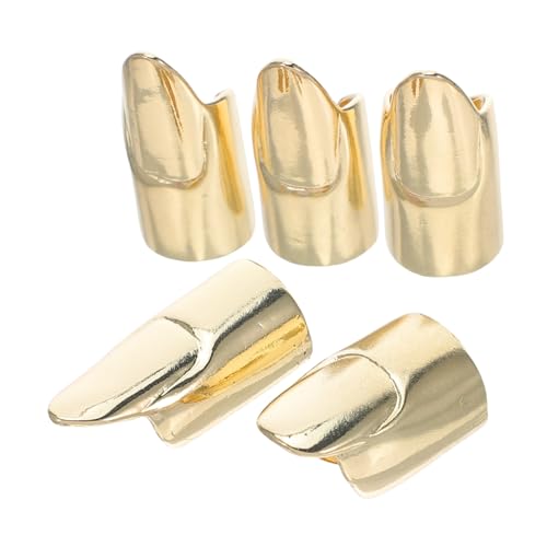 OKUMEYR 5 Stück Teiliges Verstellbares Punk Metal Nagelring für Damen Robustes Fingernagel Schutz Design Glatte Oberfläche Goldfarben Vielseitig für Halloween Cosplay und Party Accessoires von OKUMEYR