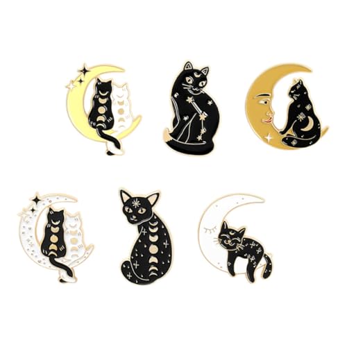 OKUMEYR 6 Stück Teiliges Cartoon Tier Broschen Schwarze Katzen Emaille Anstecknadeln Modische Kleidung Accessoires Dekorative Pins für Damen und Freunde von OKUMEYR