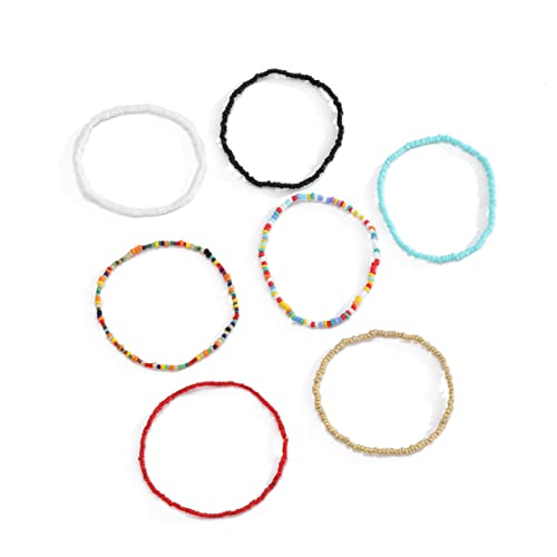 OKUMEYR 7 Stück Teiliges Elastische Fußkette Damen Handgemachte Perlen Fußanhänger Bunte Ankle Pendants für Alltag und Partys Stilvolles Accessoire für Verschiedene Outfits von OKUMEYR