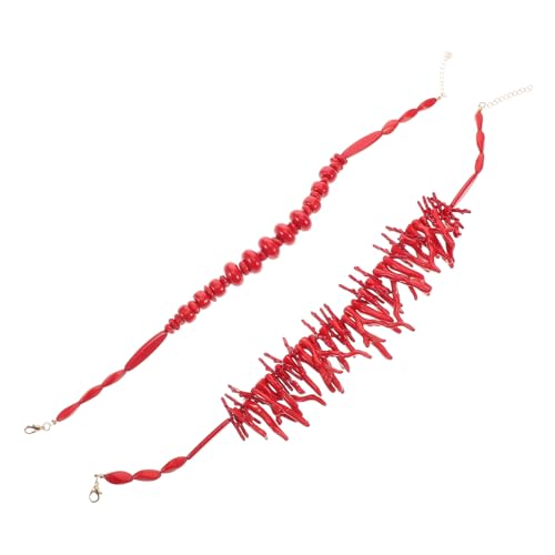 OKUMEYR Boho Sommer Halskette Korallenrot Kunststoff Statement Choker Damen Strand Schmuck Extravaganter Bohemian Style Accessoire für Partys Reisen von OKUMEYR