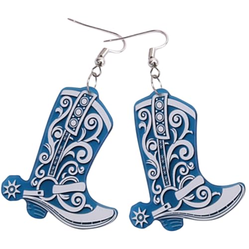 OKUMEYR Cowgirl Ohrringe Damen Retro Stiefel Design Lange Dangle Ohrhänger Ländlich Schmuck für Festivals Partys und Alltag Blaue Vintage Boot Ohrstecker von OKUMEYR