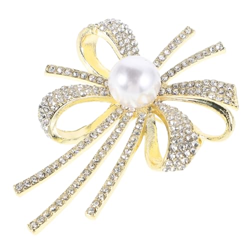 OKUMEYR Damenbrosche Schleifenform mit Strass und Perlen Vielseitige Anstecknadel für Kleider Blusen und Jacken Hochwertiger Modeschmuck für Festliche Anlässe und Alltag von OKUMEYR