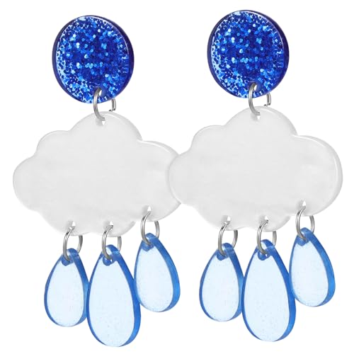 OKUMEYR Leichte Wolken Ohrringe Damen Dangle mit Glitzer Regen Tropfen Design Statement Schmuck für Alltag Party für Frauen von OKUMEYR