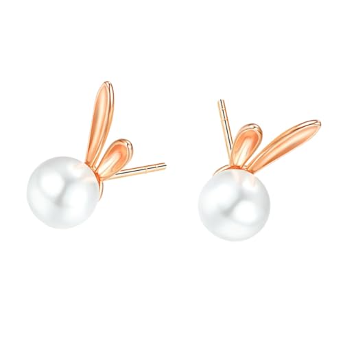 OKUMEYR Rabbit Shape Pearl Ohrstecker Damen Kaninchen Ohrringe mit Weißen Perlen Ohrstecker für Frauen und Mädchen Geeignet für Partys Alltag und Festliche Anlässe von OKUMEYR