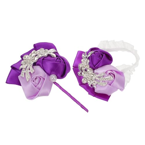 OKUMEYR Romantisches Hochzeits Armband und Ansteckblume Zarte Satinrosen Funkelnde Strasssteine Leichtes Design Elegantes Brautjungfern-accessoire für Hochzeit und Festliche Anlässe von OKUMEYR