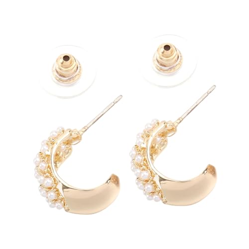 OKUMEYR Silber Perlenohrringe Damen Halbkreis C Form Ohrstecker Kreative Stilvolle Ohrringe für Alltag Party Hochzeit Leichte Haltbare Ohrschmuck von OKUMEYR
