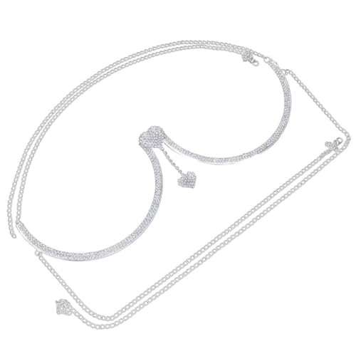 OKUMEYR Silberne Strass Brusthalterung Kette mit Herzanhänger Körperkette Schmuck für Damen Langlebig und Auffällig für Partys Club Sommer und Festliche Anlässe von OKUMEYR