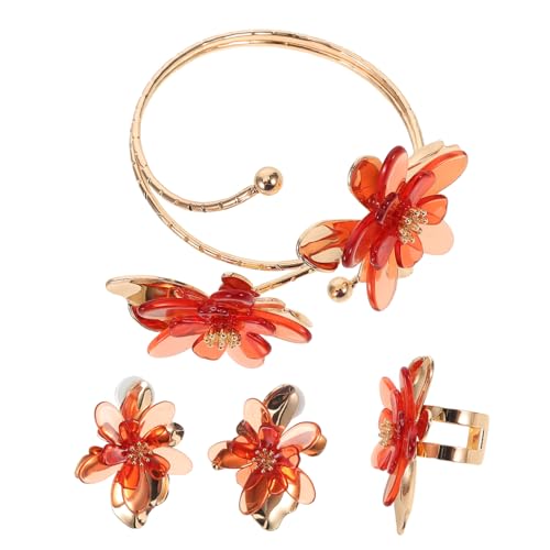 OKUMEYR Teiliges Blumenschmuck Set Damen Tropföl Technik Statement Ohrringe Ring Schmuck für Alltag und Festliche Anlässe Leicht Langlebig Lebendige Farben Transparente Braunnuancen von OKUMEYR