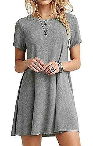 Casual Langes Shirt Lose Tunika Kurzarm T-Shirt Kleid Damen Shirtkleid Tops Longshirt Sommerkleid Rundhals MiniKleid von OKWIN