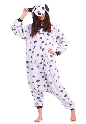 Magicmode Damen Pyjamas Tierkostüm Dalmatiner Onesie Unisex Jumpsuit Herren Karneval Kostüm Nachtwäsche von Magicmode