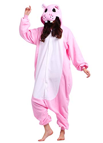 Magicmode Damen Pyjamas Tierkostüm Nilpferd Onesie Unisex Jumpsuit Herren Karneval Kostüm Nachtwäsche von Magicmode