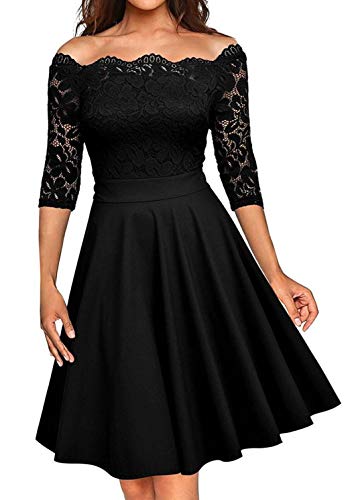 OKWIN Damen Vintage Elegante Blumenspitze Halbe Cocktailkleid Brautjungfer Party Kleid von OKWIN