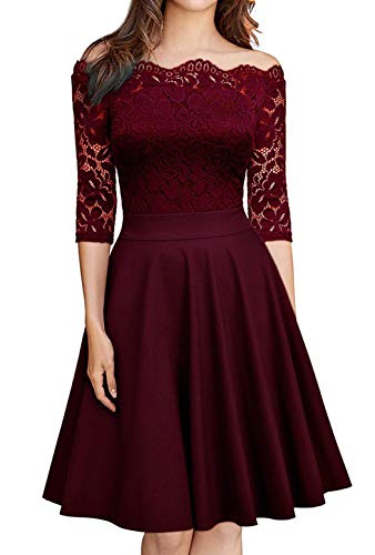 OKWIN Damen Vintage Elegante Blumenspitze Halbe Cocktailkleid Brautjungfer Party Kleid von OKWIN