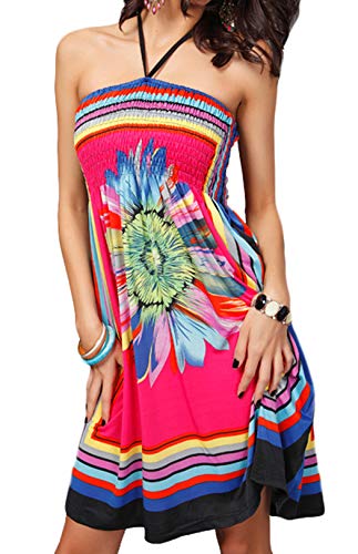 OKWIN Sommer Aztec Bandeau Bunt Kleid Damen Schulterfrei Blumen Boho Paisley Print Strandkleid Neckholder Minikleid Casual Partykleid Sommerkleider M-2XL von OKWIN