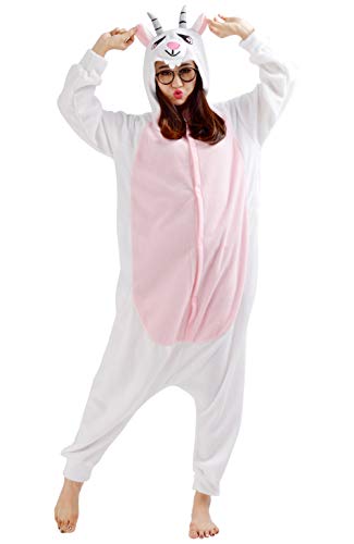 Unisex Kigurumi Jumpsuit Tier Pyjamas Kostüm Fasching Onesie Damen Herren Karneval Cosplay Nachtwäsche, Ziege von Magicmode