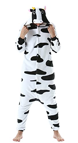 Magicmode Unisex Pyjamas Jumpsuit Tierkostüm Kühe Onesie Damen Herren Karneval Nachtwäsche von Magicmode