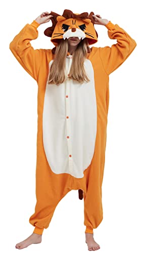 Magicmode Unisex Pyjamas Jumpsuit Tierkostüm Löwe Onesie Damen Herren Karneval Nachtwäsche von Magicmode