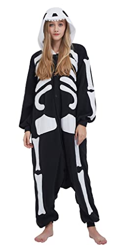 Magicmode Unisex Pyjamas Jumpsuit Tierkostüm Skelett Onesie Damen Herren Karneval Nachtwäsche von Magicmode