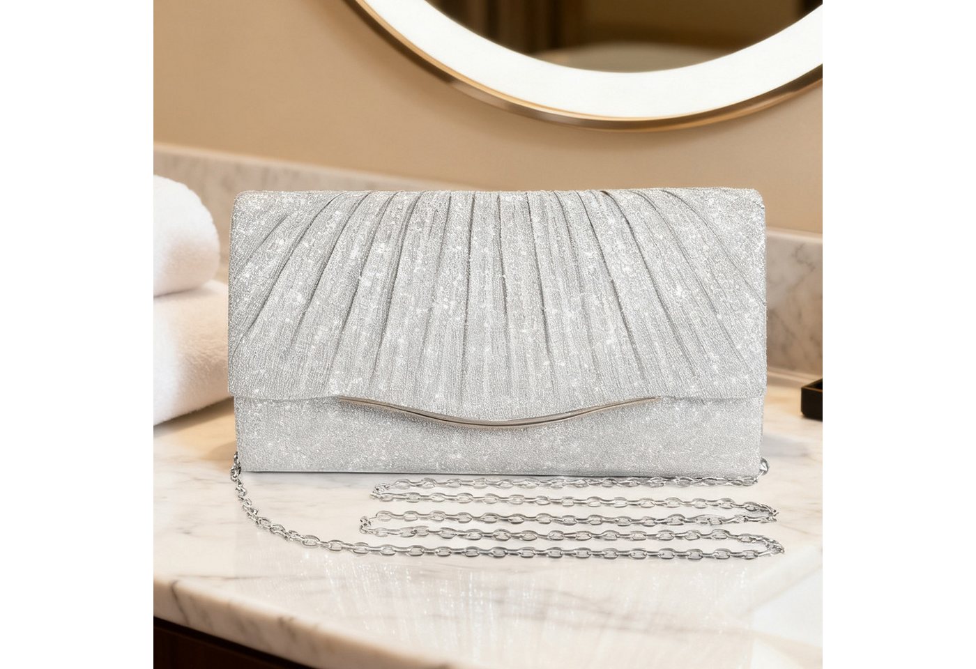 OKWISH Abendtasche Funkelnde Handtasche Pailletten Abendtasche Kosmetik-Etui Crossbody (mit Abnehmbare 120-cm-Kette und Magnetverschluss, 1-tlg., vielseitige Trageweise für Hand- Schulter- oder Crossbody-Trageweise), Ideal für Hochzeiten Partys Bankette und festliche Events von OKWISH