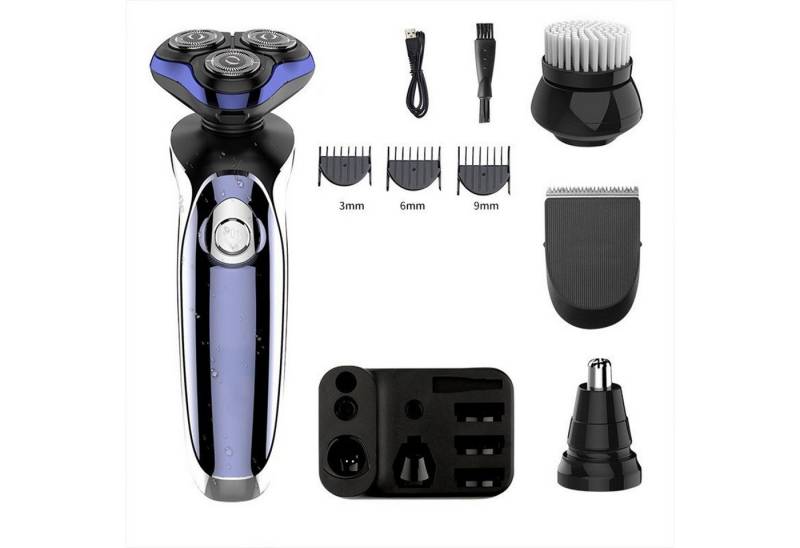 OKWISH Elektrorasierer Herren 4D Rasierer multifunktionaler Rasierapparat Set, Gesichtsrasierer, Barttrimmer Nasenhaartrimmer Trimmer Set, mit 3/6/9 Mm Grenzkämmen LCD-Display USB-Ladestation IPX6 wasserdicht von OKWISH