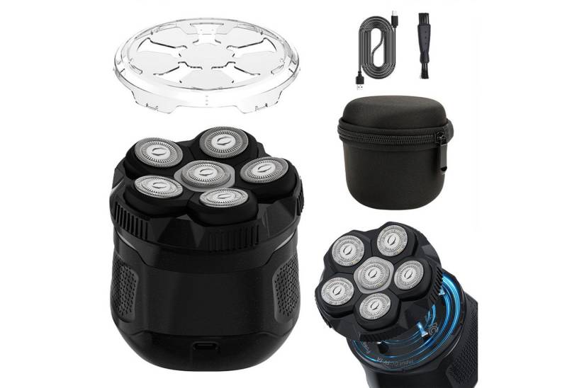 OKWISH Elektrorasierer Herren 6D Reiserasierer Barttrimmer IPX6 Wasserdicht, mit magnetisch abnehmbarem Scherkopf, Aufsätze: 4, Präzisionstrimmer, IPX6 wasserdicht Nass- & Trockenrasur USB Schnellladung, für Gesicht Kopf Bartpflege von OKWISH