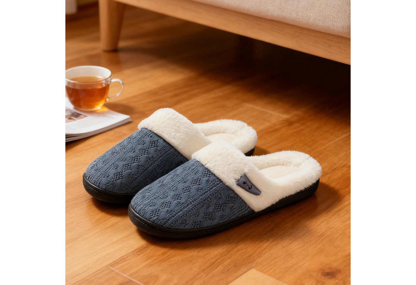 OKWISH Flausch-Hausschuhe für Damen und Herren Strickslipper Indoor Slipper Plüsch Hausschuhe (Gummisohle für komfortables Gehen im Innenbereich, 1-tlg., atmungsaktivem Strickstoff mit hochdichtem Memory-Schaum) Unisex-Hausschuhe ideal für täglichen Indoor-Gebrauch von OKWISH