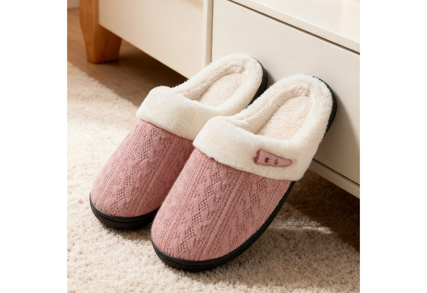 OKWISH Flausch-Hausschuhe für Damen und Herren Strickslipper Indoor Slipper Plüsch Hausschuhe (Gummisohle für komfortables Gehen im Innenbereich, 1-tlg., atmungsaktivem Strickstoff mit hochdichtem Memory-Schaum) Unisex-Hausschuhe ideal für täglichen Indoor-Gebrauch von OKWISH