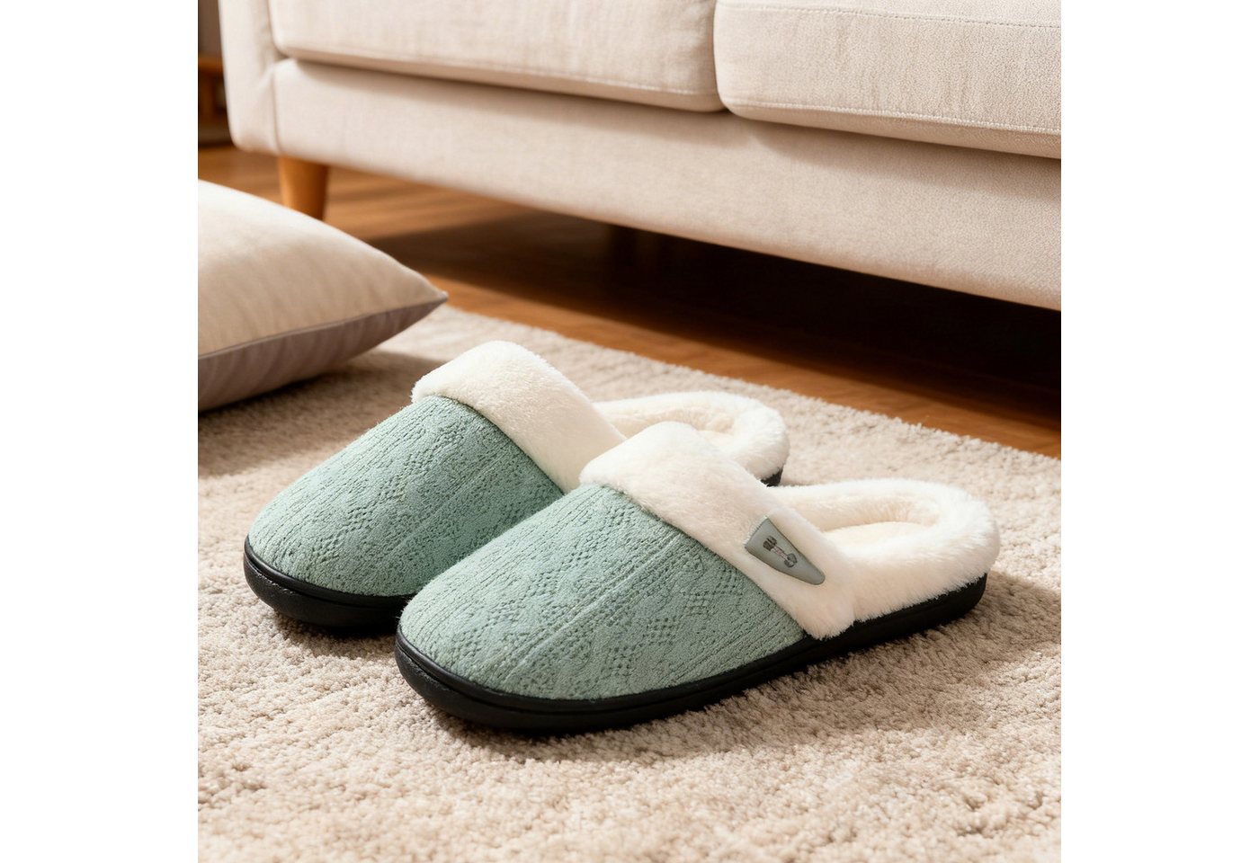 OKWISH Flausch-Hausschuhe für Damen und Herren Strickslipper Indoor Slipper Plüsch Hausschuhe (Gummisohle für komfortables Gehen im Innenbereich, 1-tlg., atmungsaktivem Strickstoff mit hochdichtem Memory-Schaum) Unisex-Hausschuhe ideal für täglichen Indoor-Gebrauch von OKWISH