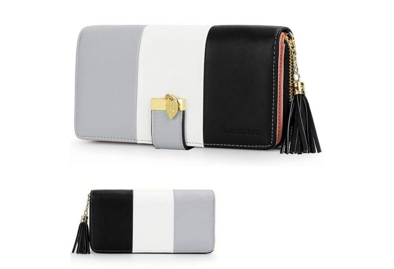 OKWISH Geldbörse Damen Geldbeutel Portmonee Kunstleder Portemonnaie (Brieftasche aus Kunstleder mit 12 Kartenfächern Münzfach, mit RFID NFC Schutz, Reißverschluss), 19,5 x 10,5 x 2,5cm, mit Troddel Anhänger von OKWISH